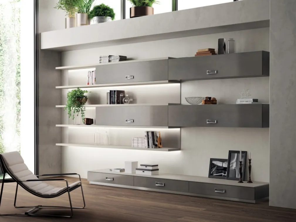 Libreria Living Exclusiva in laccato ossidato Stained Steel di Scavolini