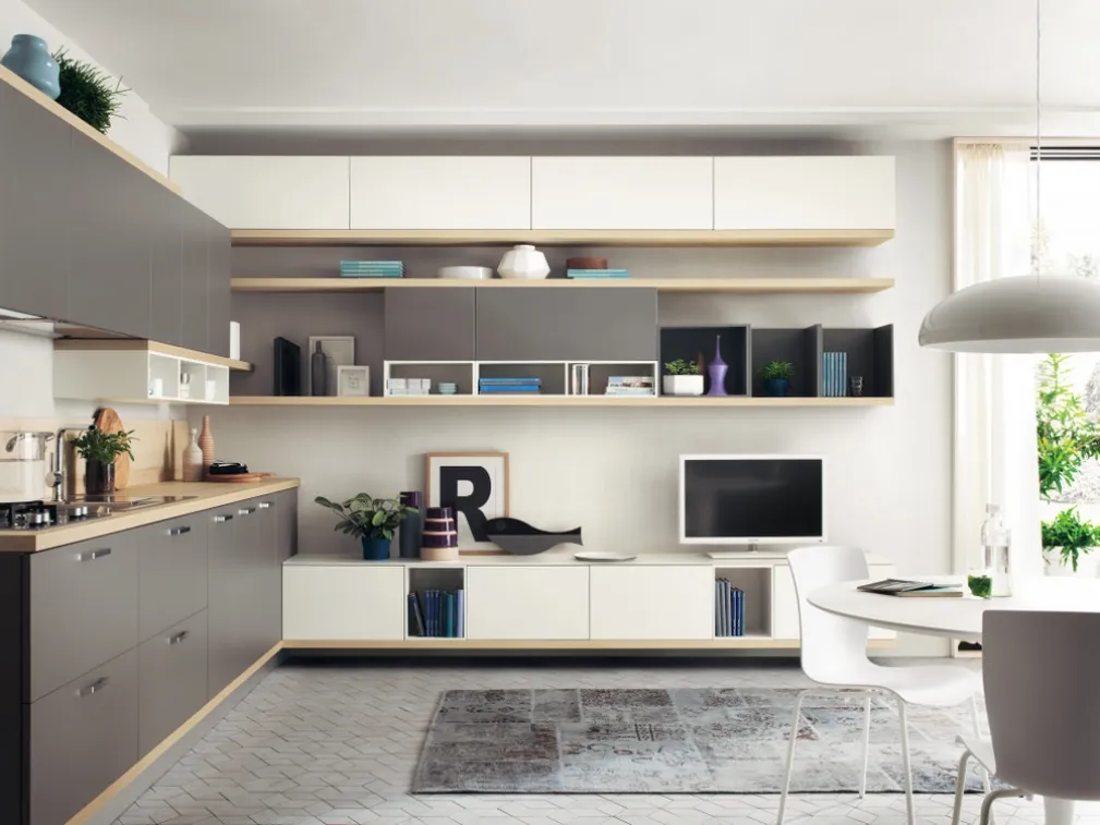 Parete Attrezzata Living Foodshelf in laccato Bianco e Frassino di Scavolini